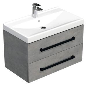Koupelnová skříňka s černou úchytkou a umyvadlem SAT Cube Way 80x53x46 cm beton mat CUBE46C802BEVER