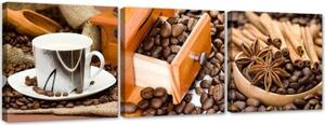 Obraz na plátně třídílný Káva a skořice - 150x50 cm