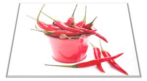 Skleněné prkénko chilli v červeném kyblíku - 30x20cm