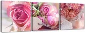 Obraz na plátně třídílný Růžové vintage růže - 150x50 cm