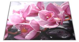Skleněné prkénko růžové květy orchideje - 30x20cm