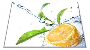 Skleněné prkénko citron ve vodě s listím - 30x20cm
