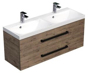 Koupelnová skříňka s černou úchytkou a umyvadlem SAT Cube Way 120x53x40 cm dub Wellington mat CUBE2C120ZDW