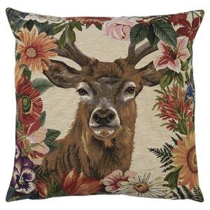 Gobelínový polštář s jelenem v květinovém okraji Flower Deer - 45*15*45cm - Mars & More
