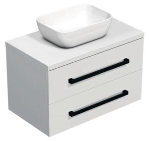 Koupelnová skříňka s černou úchytkou a krycí deskou SAT Cube Way 80x47,5x46 cm bílá lesk CUBE46C803BI45