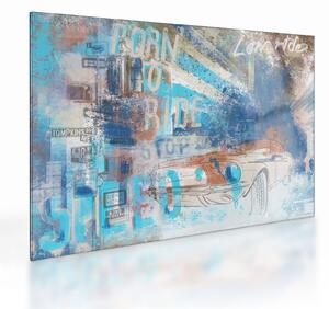 Skleněný obraz - Zrozen k jízdě, modré tóny (70x50 cm)