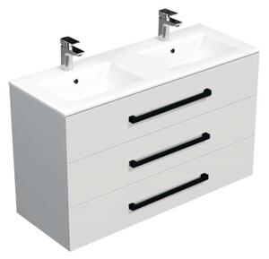 Koupelnová skříňka s černou úchytkou a umyvadlem SAT Cube Way 120x76,5x46 cm bílá lesk CUBE46C1203BIMOD