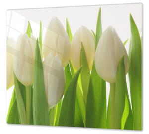 Ochranná deska květy bílé tulipány - 52x60cm / S lepením na zeď
