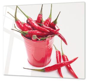 Ochranná deska chilli v červeném kyblíku - 40x40cm / Bez lepení na zeď