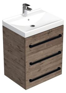 Koupelnová skříňka s černou úchytkou a umyvadlem SAT Cube Way 60x71x46 cm dub Wellington mat CUBE46C603DWVER