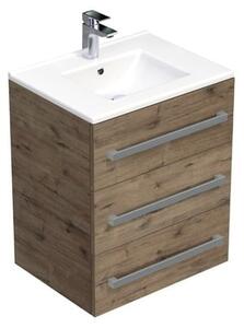Koupelnová skříňka s umyvadlem SAT Cube Way 60x76,5x46 cm dub Wellington mat CUBE46603DWMOD