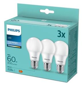 SADA 3x LED Žárovka Philips A60 E27/8W/230V 6500K