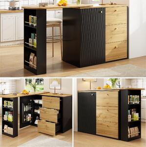 Sweiko Rozkládací barový stůl s úložným prostorem (138-204 × 39 × 104 cm), jídelní bar otočný o 360°, moderní pojízdný barový stůl, vysoký stůl kuchyňský ostrovní bistro stůl, příborník s dřevěnou strukturou
