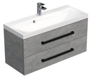 Koupelnová skříňka s černou úchytkou a umyvadlem SAT Cube Way 100x53x40 cm beton mat CUBE2C100ZBE