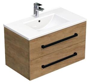 Koupelnová skříňka s černou úchytkou a umyvadlem SAT Cube Way 80x53x46 cm dub Hickory mat CUBE46C802DHMOD