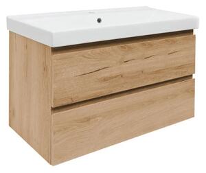 Koupelnová skříňka 2 zásuvková s umyvadlem SAT B-Way 99x50x45 cm dub mat BWAY2100OAKU1BI