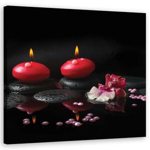 Obraz na plátně, Zen kameny z červených svíček - 40x40 cm