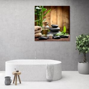 Obraz na plátně, Složení Zen z černých kamenů a bambusu - 40x40 cm