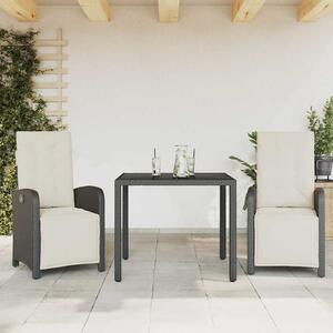3dílný bistro set s poduškami černý polyratan 3212450