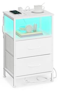 Bílý noční stolek s LED, USB a zásuvkami, 39,6x30x60,4 cm