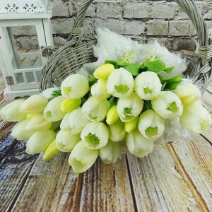 Umělé tulipány gumové (latexové) krémově bílé, 39 cm- svazek 5 ks