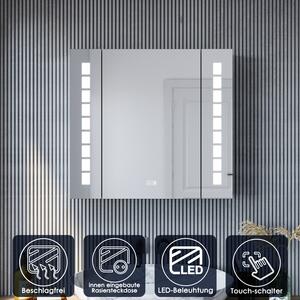 SONNI zrcadlová skříňka 60 × 65 cm zrcadlová skříňka s osvětlením a zásuvkou nemlžící LED zrcadlová skříňka s dotykovým hliníkem