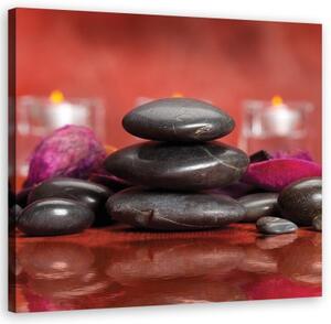 Obraz na plátně, Zen kameny na červeném pozadí - 50x50 cm