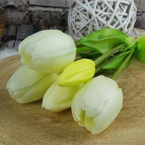 Umělé tulipány gumové (latexové) krémově bílé, 39 cm- svazek 5 ks