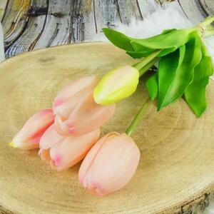 Umělé tulipány gumové (latexové) světle růžové, 39 cm- svazek 5 ks