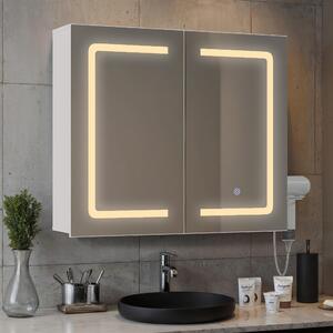 Zrcadlová skříňka BEALIFE, rozměry 70x60x16 cm, s regulovatelným LED osvětlením | Koupelnová skříňka s úložným prostorem a osvětlením | Bílá | AP84