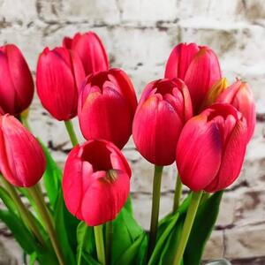 Umělé tulipány gumové (latexové) sytě růžové, 39 cm- svazek 5 ks