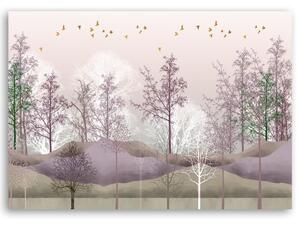 Obraz na plátně, Ptáci přes les - 60x40 cm