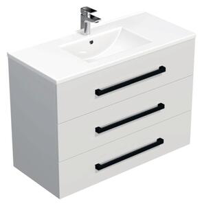 Koupelnová skříňka s černou úchytkou a umyvadlem SAT Cube Way 100x71x46 cm bílá lesk CUBE46C1003BIMOD