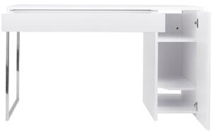 Bílý lakovaný pracovní stůl TEMAHOME Prado 130 x 60 cm s chromovanou podnoží