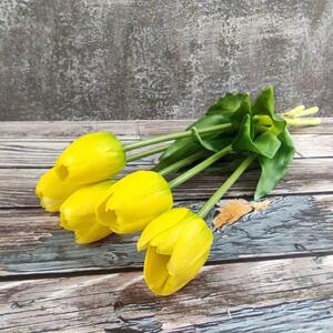 Umělé tulipány gumové žluté, 39 cm- svazek 5 ks