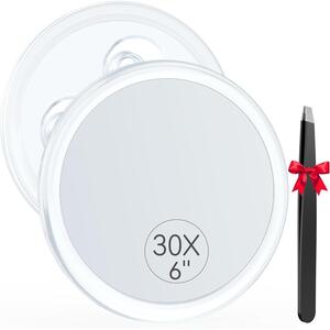 Zvětšovací zrcátko 30x s 3 přísavkami, průměr 15 cm. Kosmetické zrcátko, zrcadlo na líčení, nástěnné zrcadlo vhodné do koupelny, ideální pro cestování