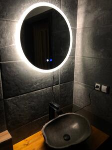 LED zrcadlo Afrodita, průměr 60 cm, s odmlžováním a se 3-druhy světla s nastavitelnou citlivostí každého světla
