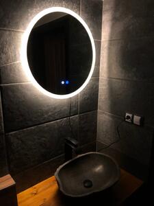 LED zrcadlo Afrodita, průměr 60 cm, s odmlžováním a se 3-druhy světla s nastavitelnou citlivostí každého světla