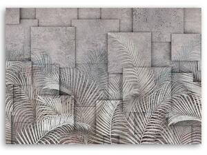 Obraz na plátně, 3D listy proti pozadí napodobující beton - 60x40 cm