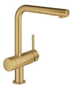 Dřezová baterie GROHE Minta s vytahovací sprškou, 2 proudy kartáčovaný Cool Sunrise 31558GN0
