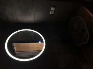 LED zrcadlo Zeus Black, průměr 60 cm, s odmlžováním a se 3-druhy světla s nastavitelnou citlivostí každého světla
