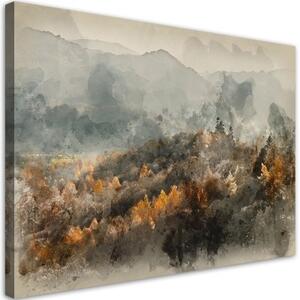 Obraz na plátně, Podzimní les v mlze - 120x80 cm