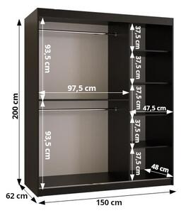 Šatní skříň Abi Praga 2 Barva korpusu: Černá, Rozměry: 200 cm, Dveře: Praga + zrcadlo