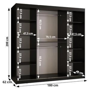 Šatní skříň Abi Osaka 2 Barva korpusu: Černá, Rozměry: 100 cm, Dveře: Osaka + zrcadlo