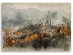 Obraz na plátně, Podzimní les v mlze - 60x40 cm