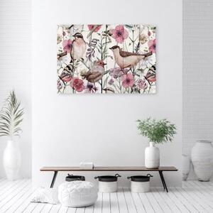 Obraz na plátně, Ptáci a motýli na louce - 60x40 cm