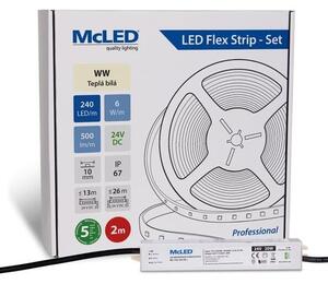 McLED LED pásek - sada 2 m, 240 LED/m, WW, 6 W/m, DC 24V, 500 lm/m, CRI90, IP67, 10 mm, vodič 3 m ML-126.034.90.S02001
