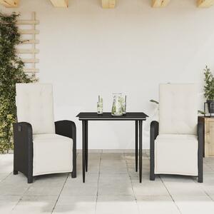 3dílný bistro set s poduškami černý polyratan 3212514