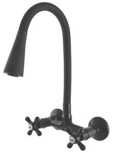 Dřezová baterie RAV SLEZÁK Morava RETRO se silikonovým ramínkem 150 mm černá matná MK102.5/13CMAT