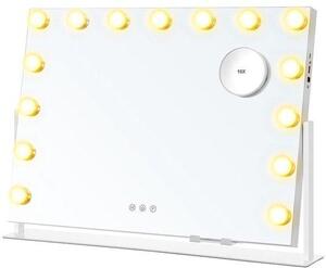 SONGMICS kosmeticke zrcadlo s osvetlenim, 58 x 43 cm, 15 LED zarovek, 3 barvy svetla, dotykove ovladani, USB, bile